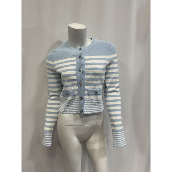 Sandro 'Striped' Blue Cardigan Size 2 - NWT - Picture 2 of 5